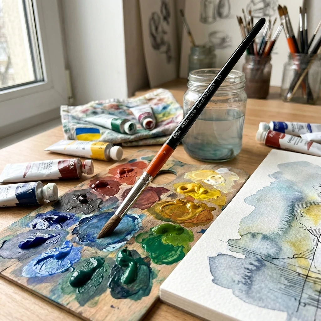 Пензель Колонок круглий, 311, № 3, коротка ручка, Rosa Studio
