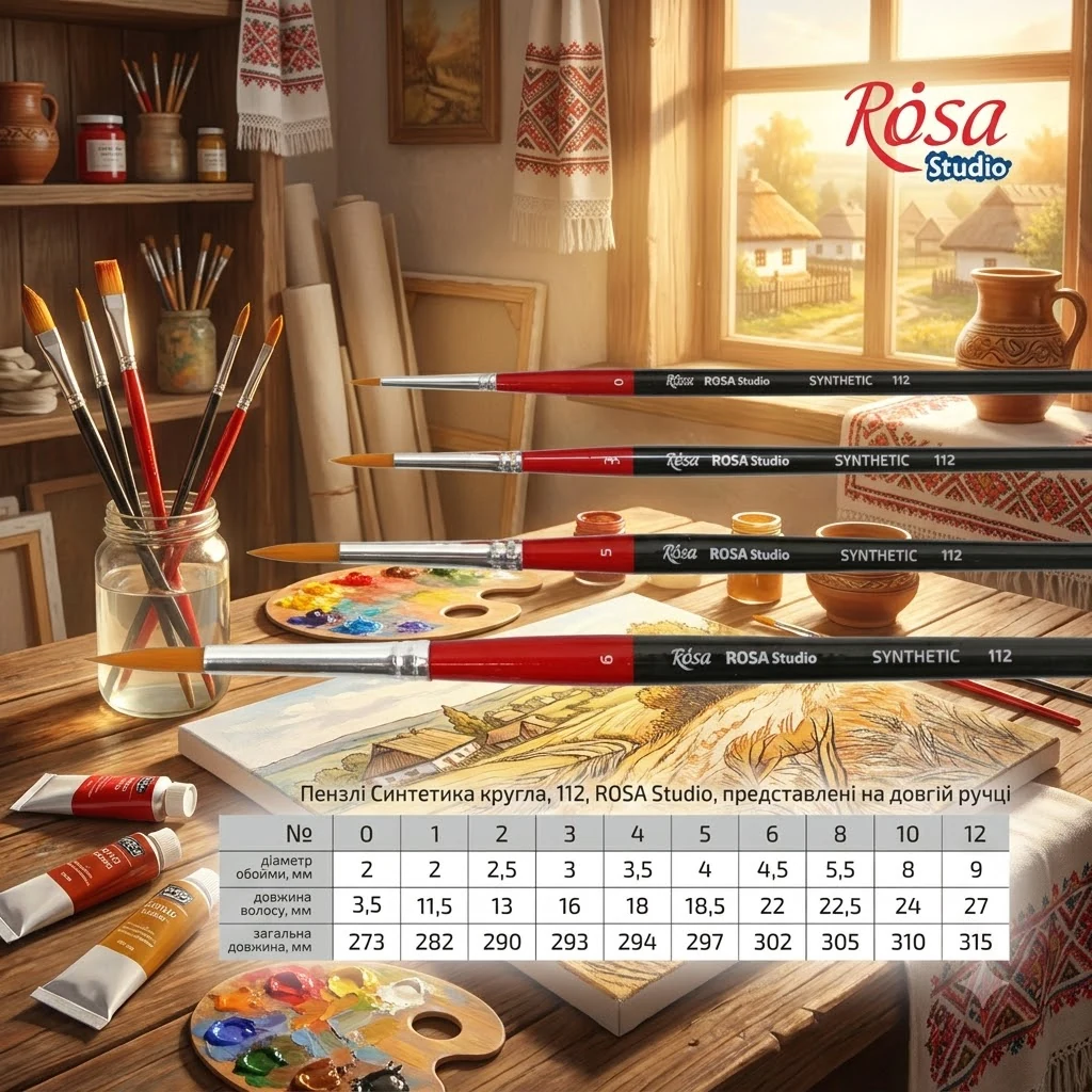 Пензель Синтетика круглий, 112, № 5, довга ручка, Rosa Studio