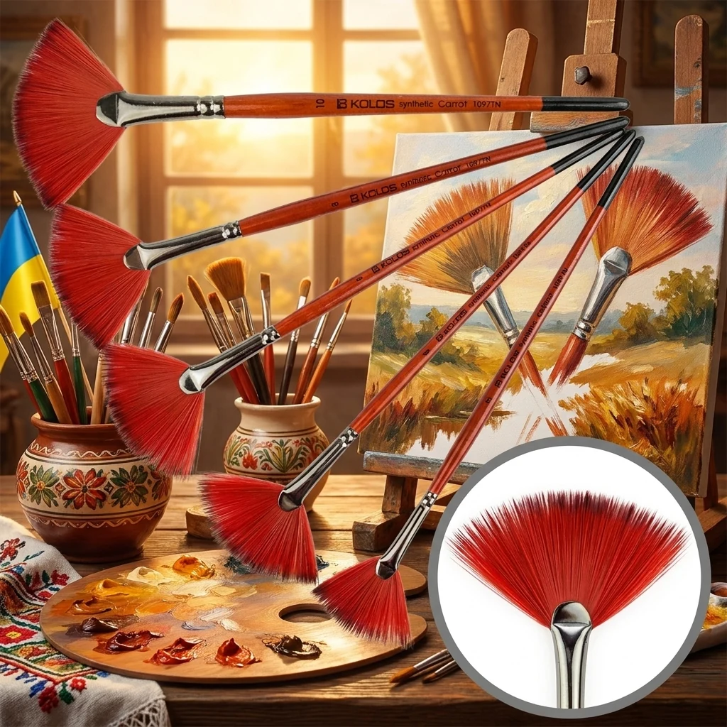 Пензель Синтетика віялова, Carrot 1097FN, № 8, коротка ручка, Kolos