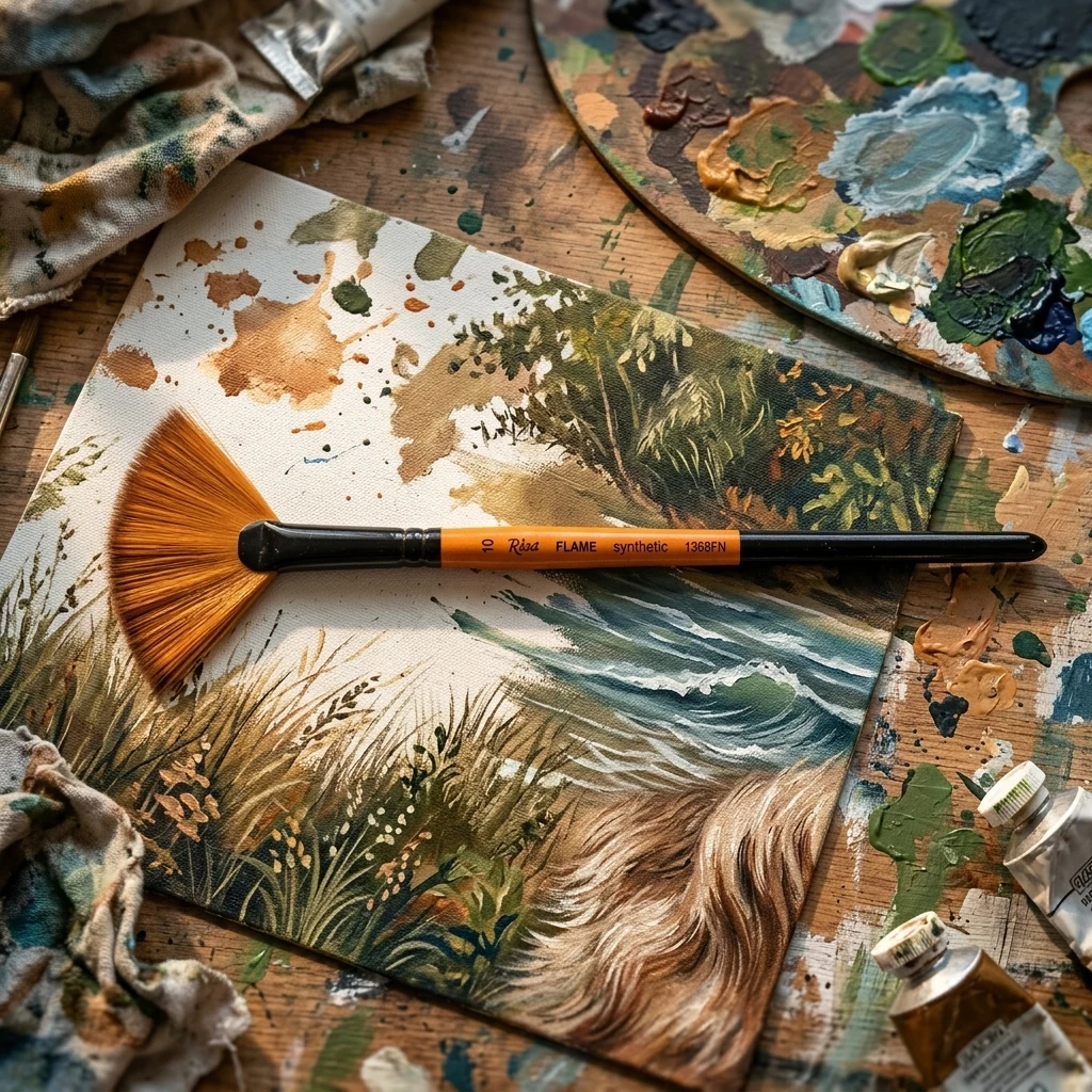 Пензель Синтетика віялова, Flame 1368FN, №10, коротка ручка, Rosa