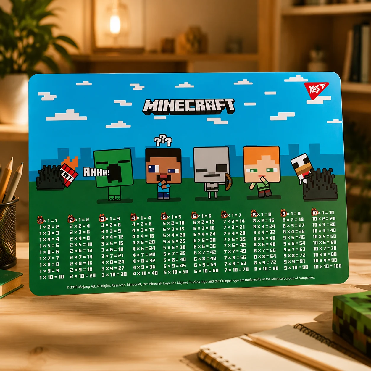 Підкладка пластикова для столу Yes Minecraft Boom таблиця множення 492261 — Шкільні канцтовари