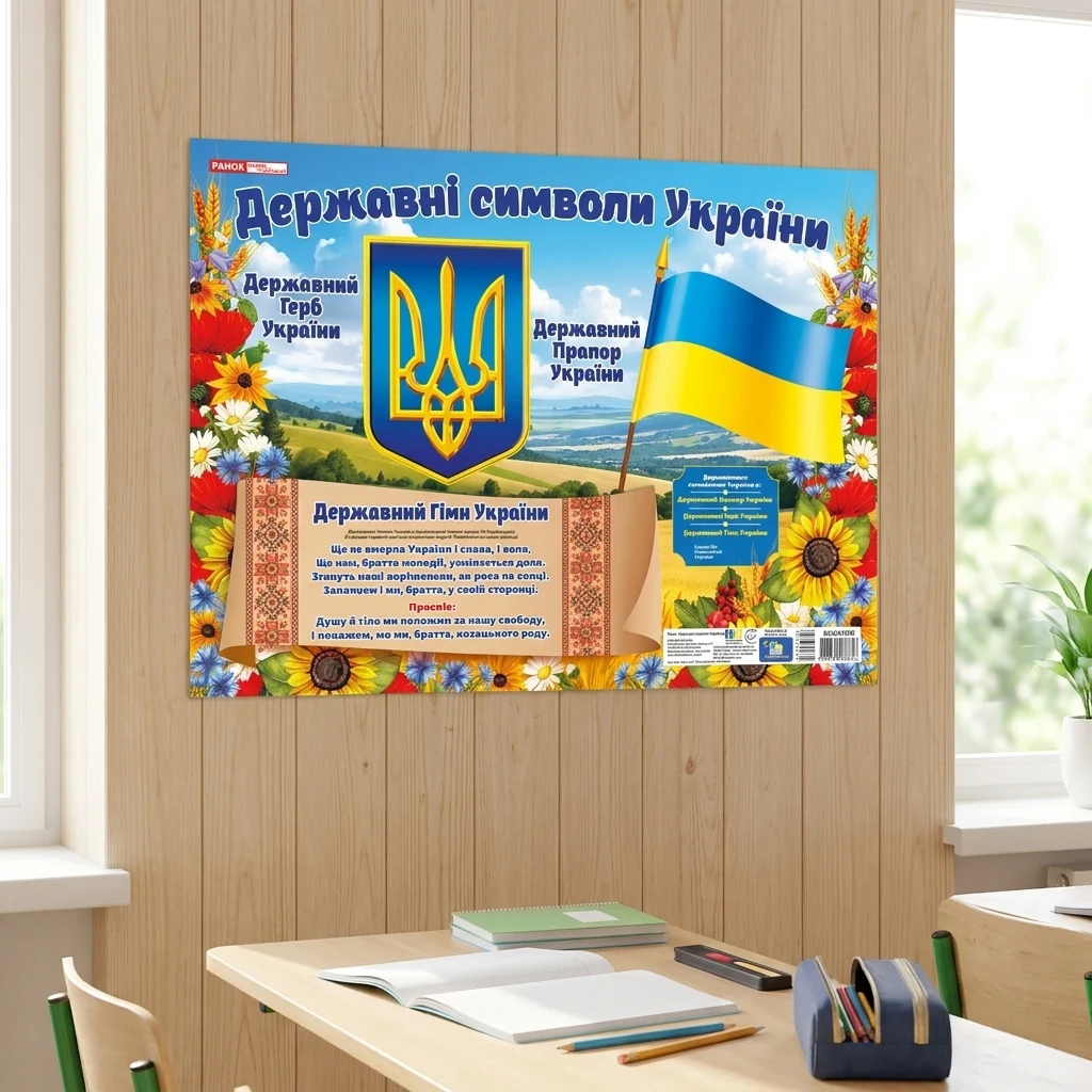 Плакат.Державні символи України. 43х31 см. Ранок