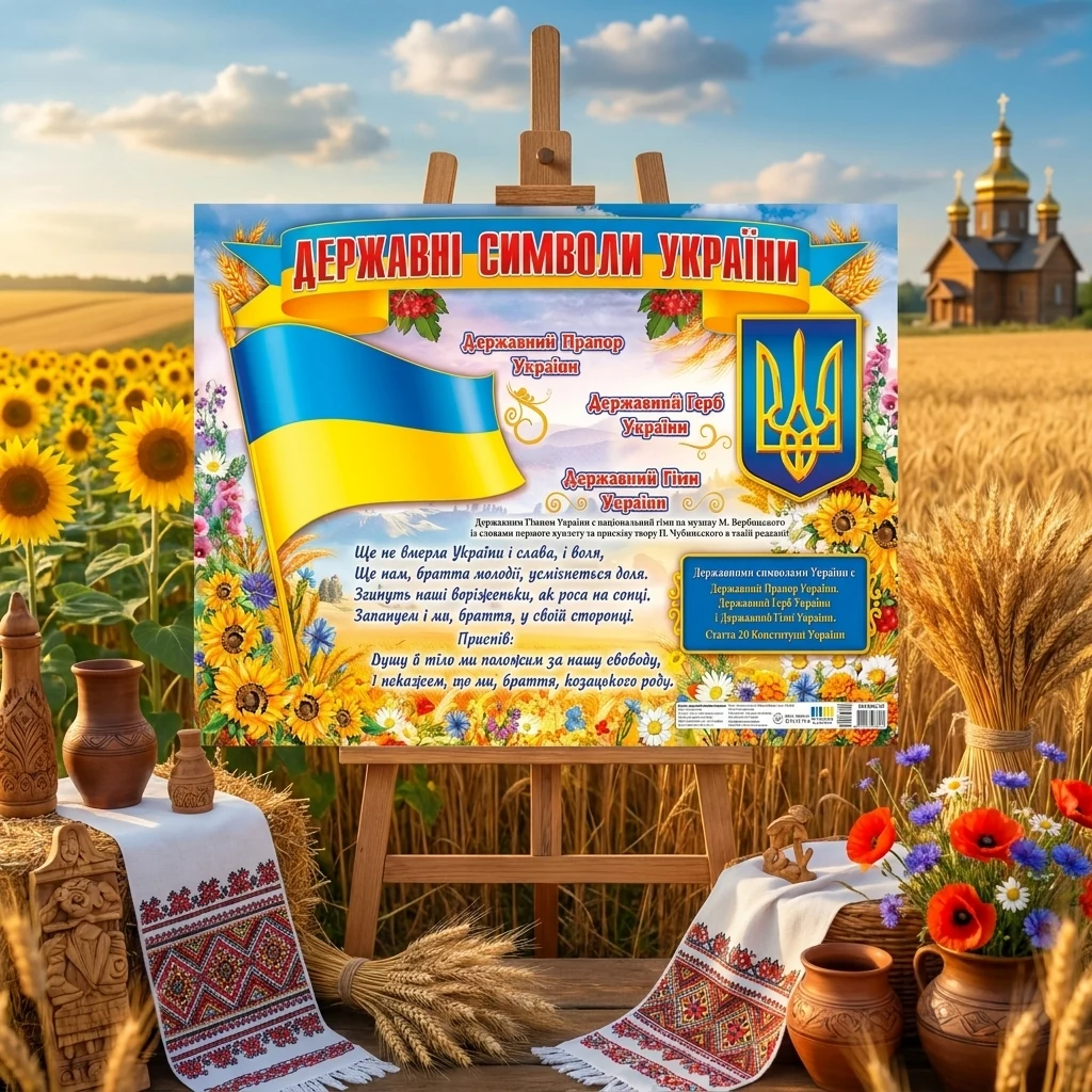 Плакат.Державні символи України. 70х50 см. Ранок