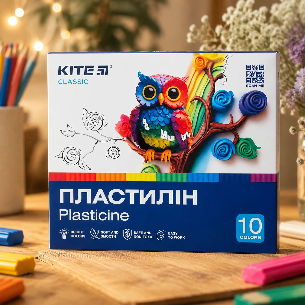 Пластилін 10 кольорів Kite Classic 200 г K-084 — Малювання та ліплення