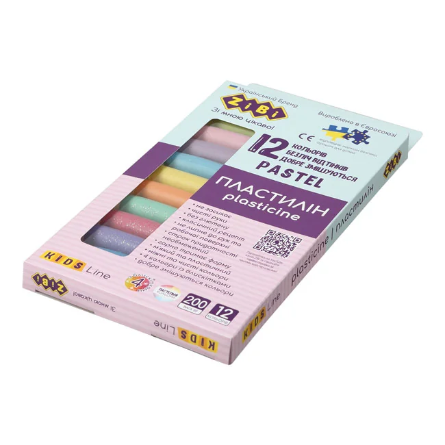 Пластилін 12 кольорів 200 г "PASTEL" ZiBi