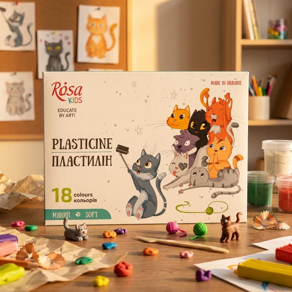 Пластилін 18 кольорів 288г "Cats", зі стеком, ROSA Kids