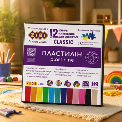 Пластилін CLASSIC ZiBi 12 кольорів 240г ZB.6233