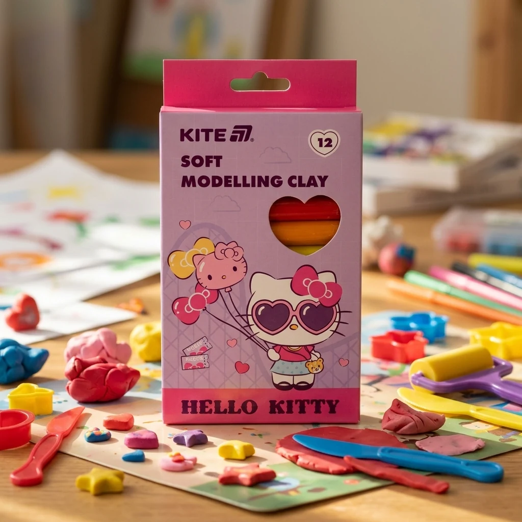 Пластилін восковий 12 кольорів 200 г Kite "Hello Kitty"