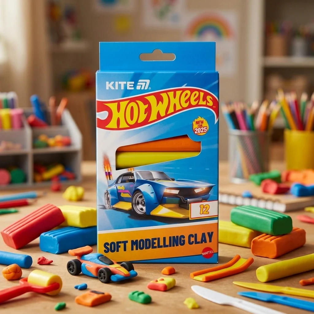 Пластилін восковий 12 кольорів 200 г Kite "Hot Wheels"