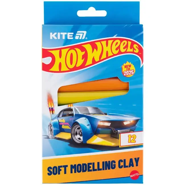 Пластилін восковий 12 кольорів 200 г Kite "Hot Wheels"