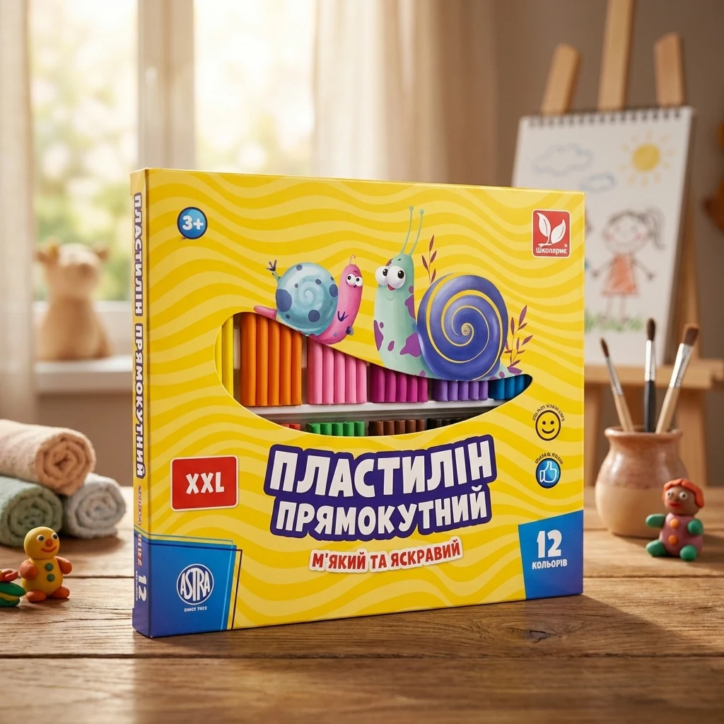 Пластилін восковий  прямокутний Школярик, 12 кольорів, 276г