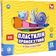 Пластилін восковий  прямокутний Школярик, 12 кольорів, 276г