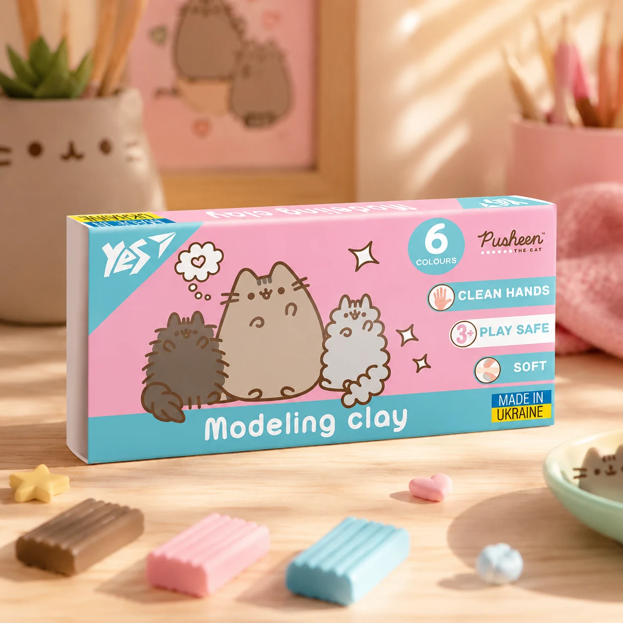 Пластилін Yes 6 кольорів 120г Pusheen 540651 — Малювання та ліплення