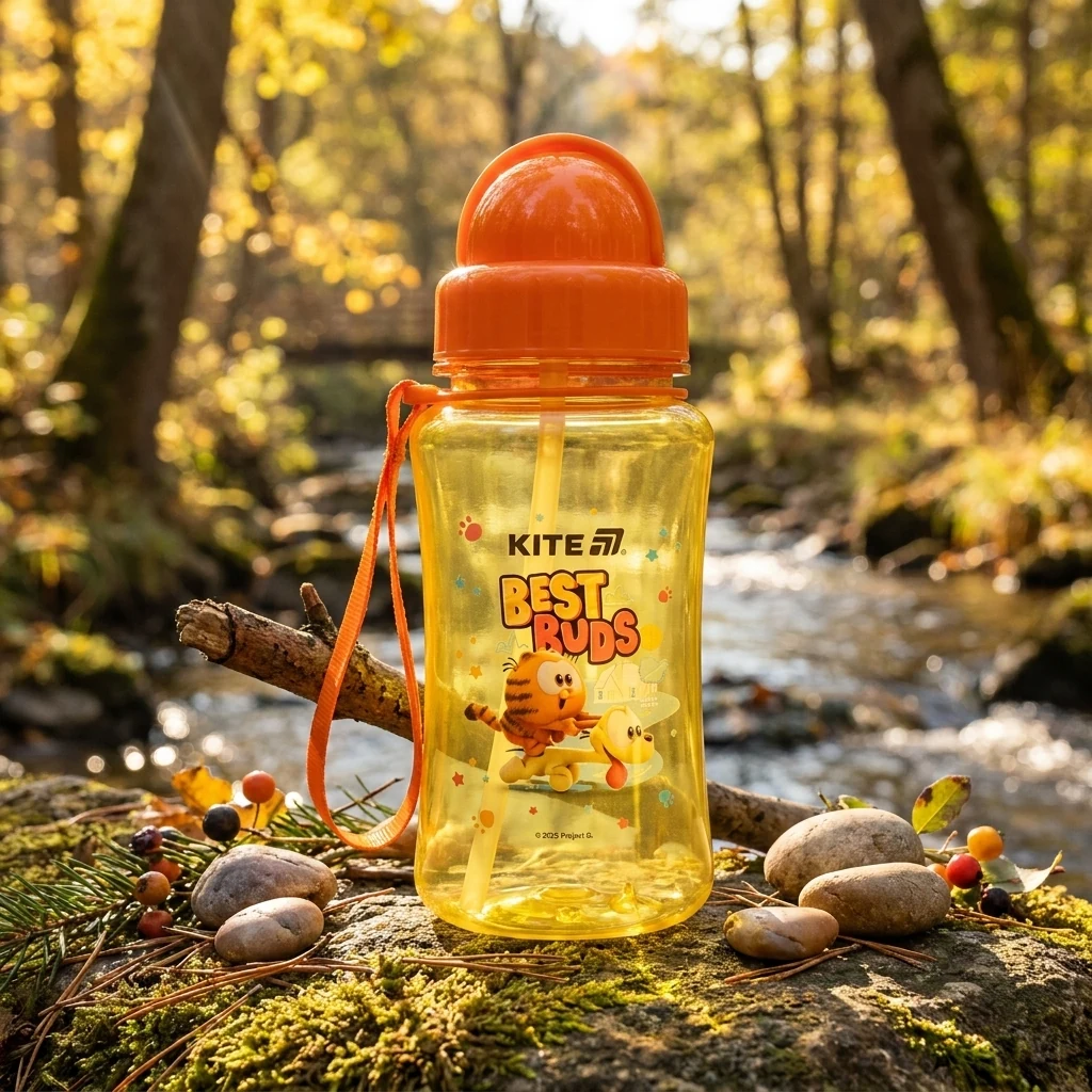 Пляшка для води 350 мл "Garfield" з трубочкою Kite