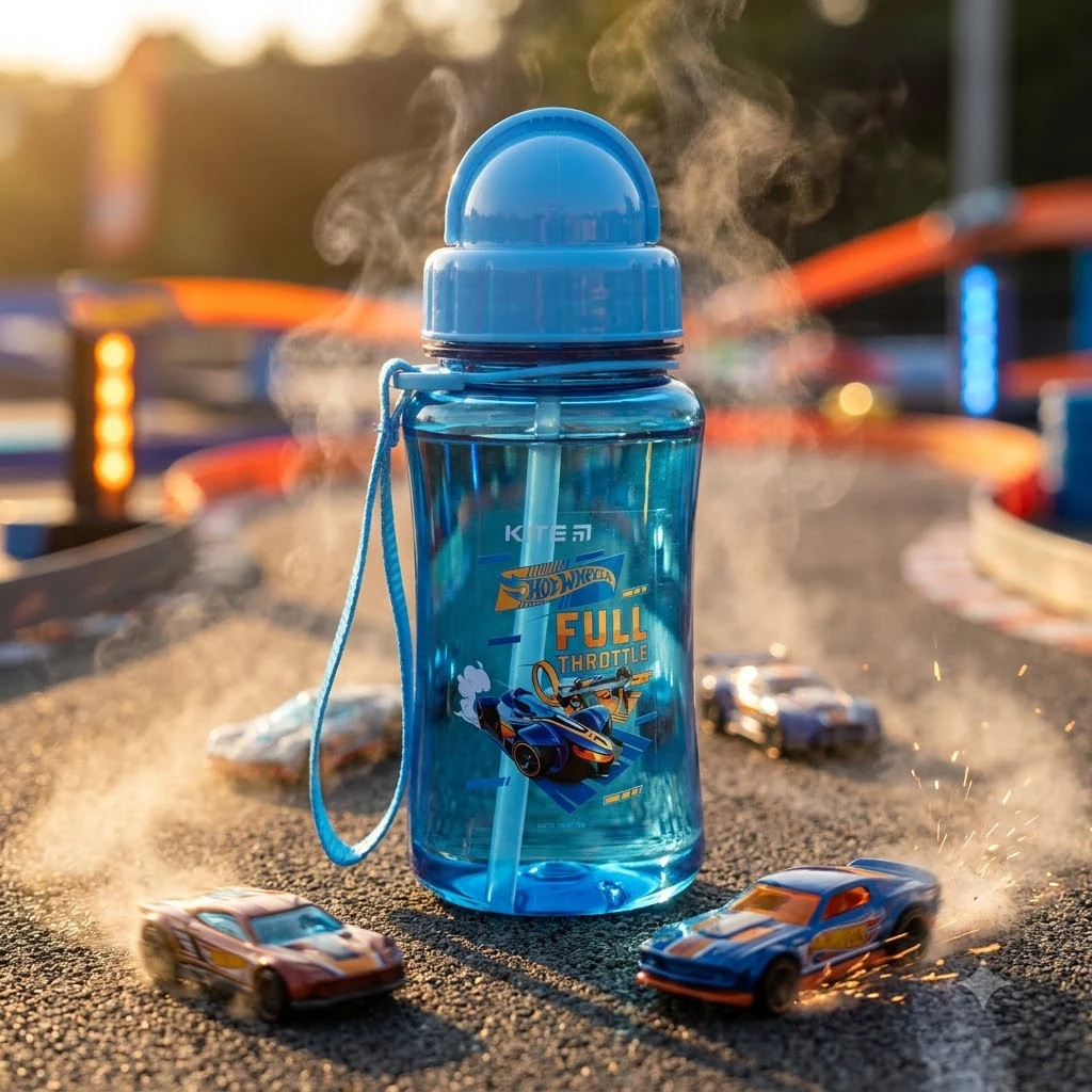 Пляшка для води 350 мл "Hot Wheels" з трубочкою Kite