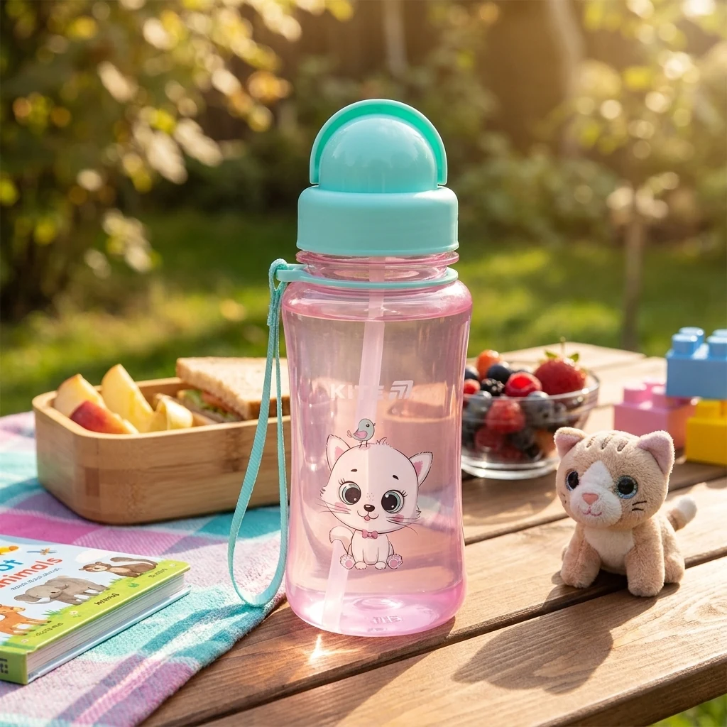 Пляшка для води 350 мл "Kitty" з трубочкою Kite
