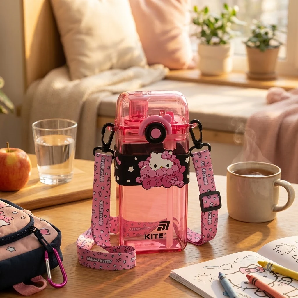 Пляшка для води 500 мл "Hello Kitty" із трубочкою Kite
