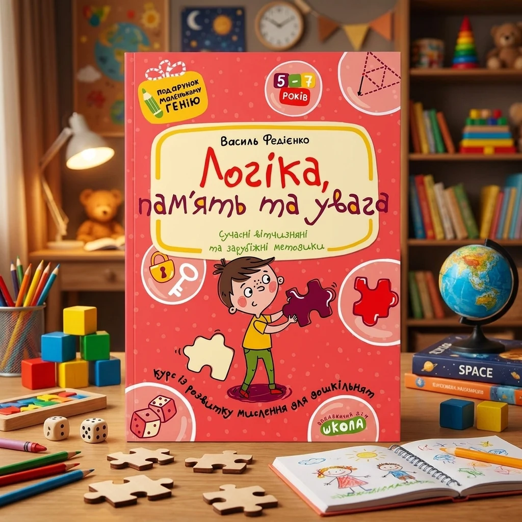 Подарунок маленькому генію.Логіка, пам'ять та увага.Федієнко. Школа