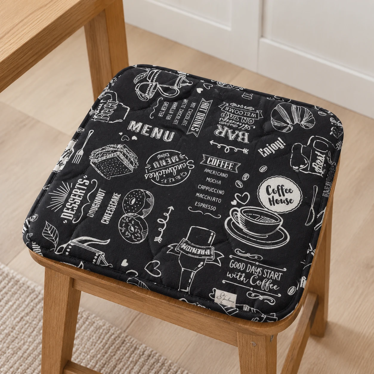 Подушка декоративна на табурет 35*35 см "Breakfast" black Прованс