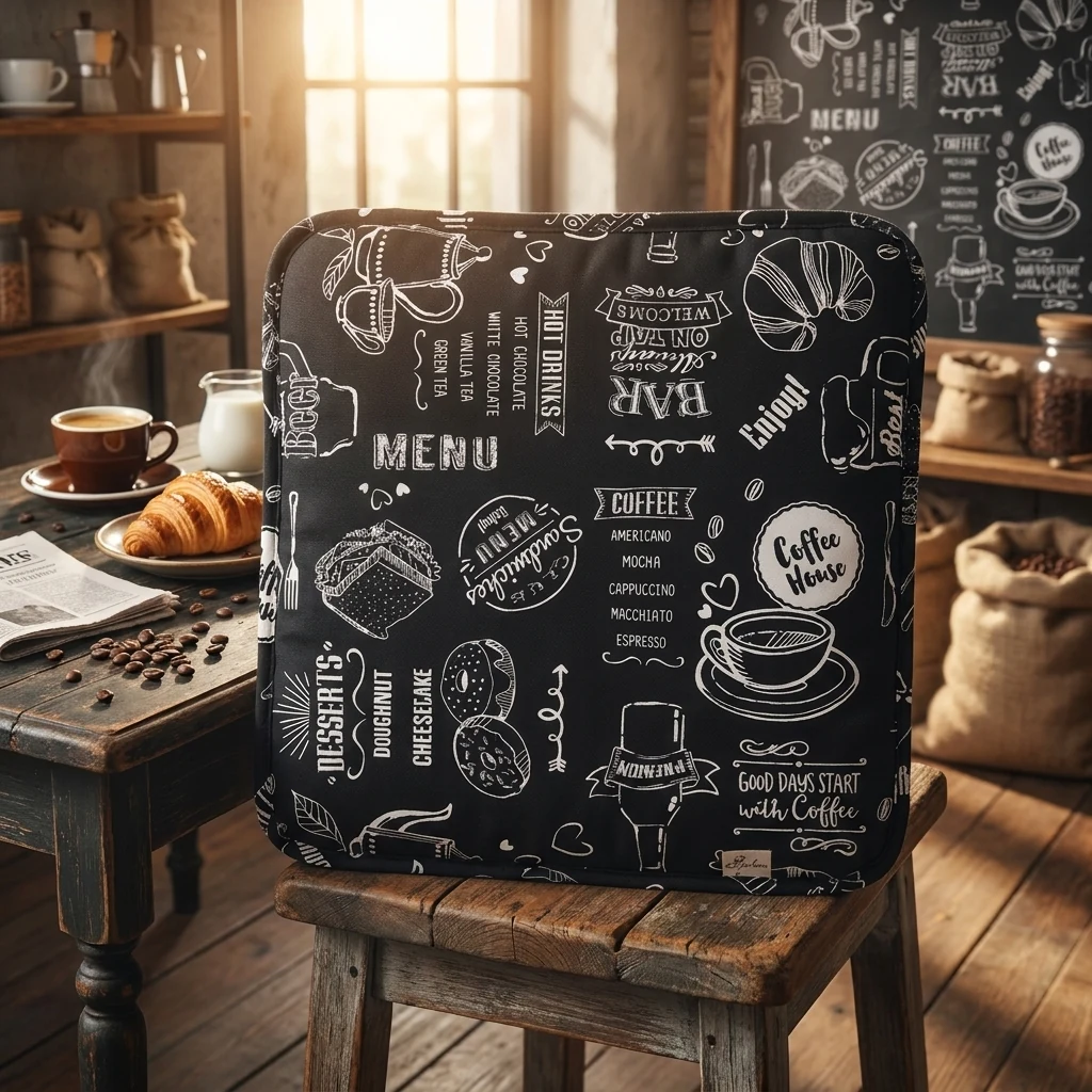 Подушка декоративна на табурет 35*35 см "Breakfast" black Прованс