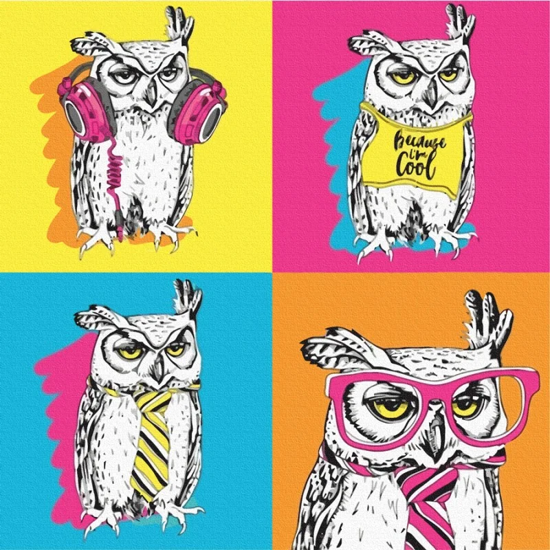 Полотно на картоні з контуром, 30*30см, "Pop Art Owl", акрил, бавовна, Rosa Start