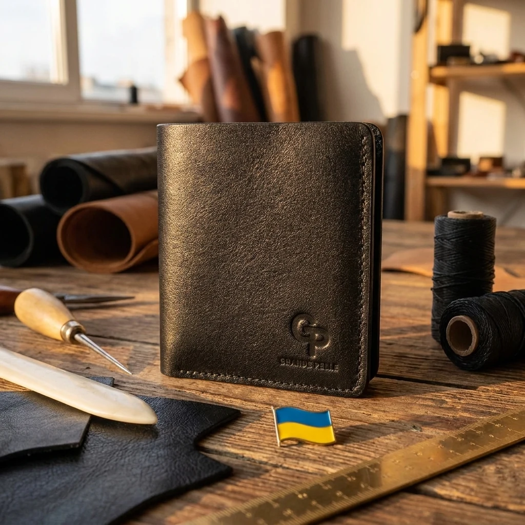 Портмоне унісекс 10*10 см натуральна шкіра чорний Grande Pelle, Україна