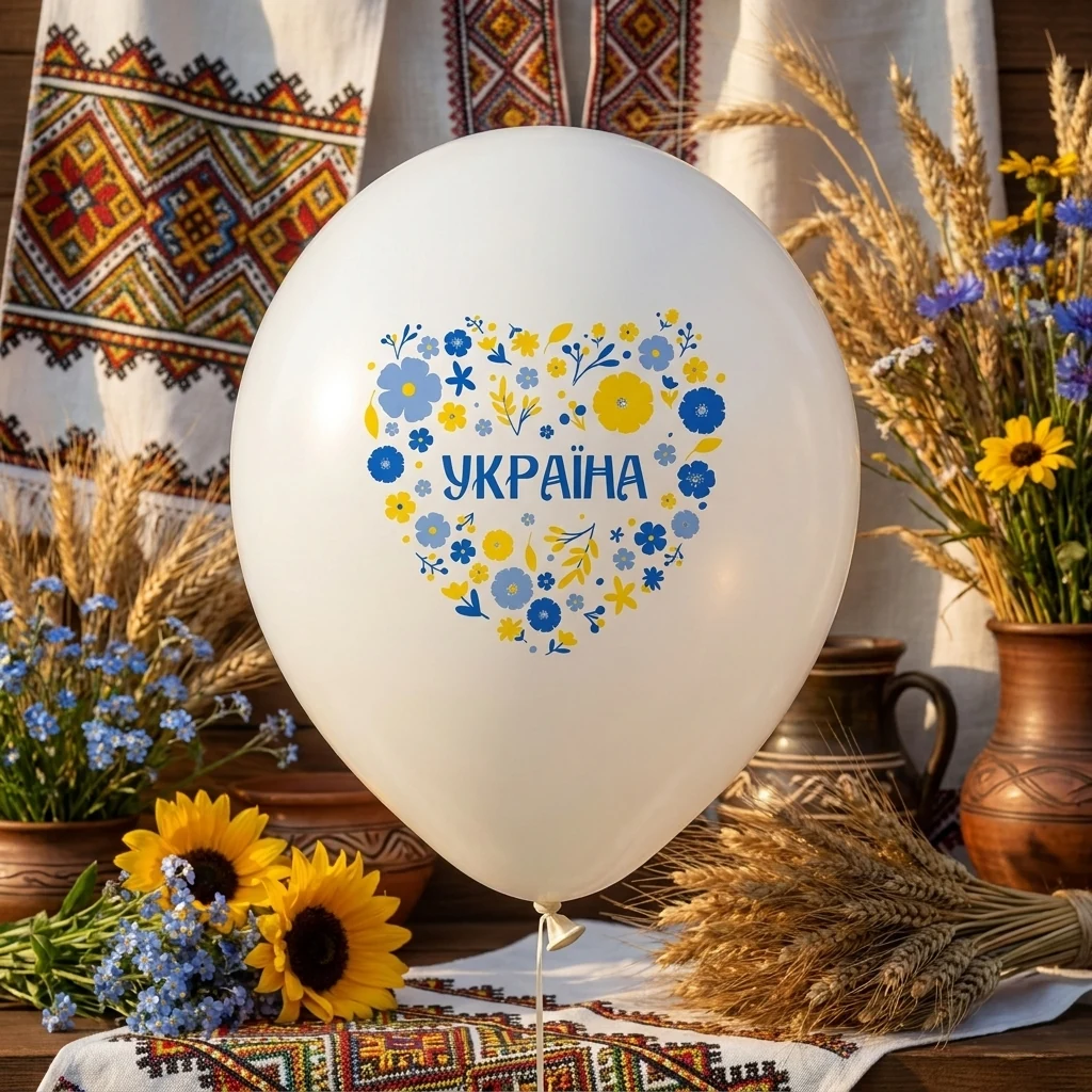 Повітряні кульки №12 (30см) білий "Україна. Орнамент"