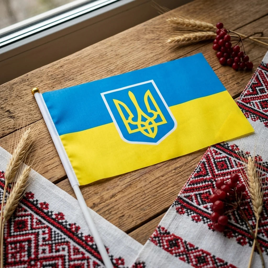 Прапорець 14х20 см Україна з гербом