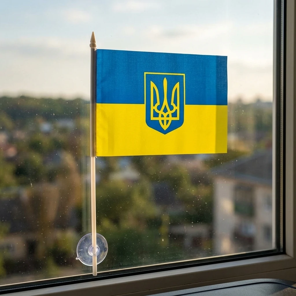 Прапорець 14х21 см Україна з гербом на присосці