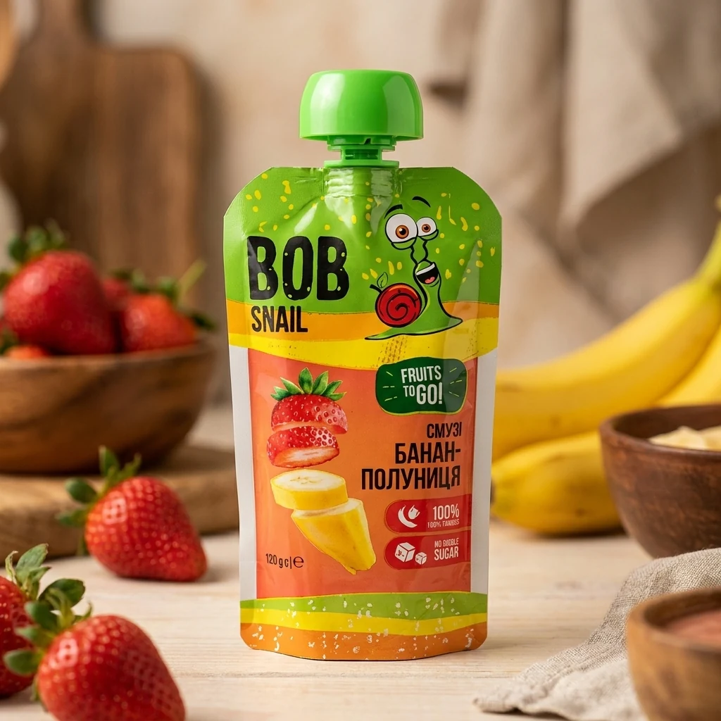 Пюре дитяче смузі Bob Snail банан-полуниця 120г 43387