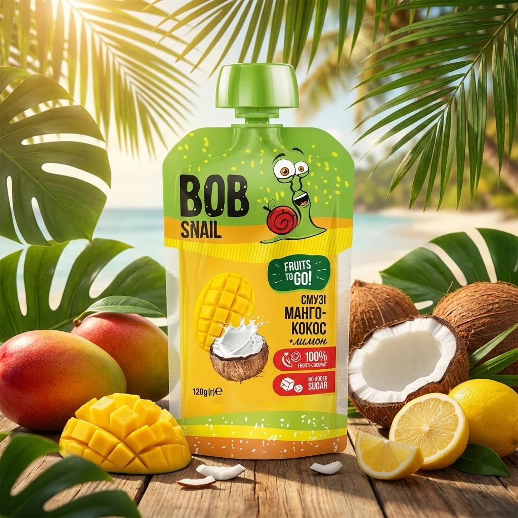 Пюре дитяче смузі Bob Snail манго-кокос 120г 43660