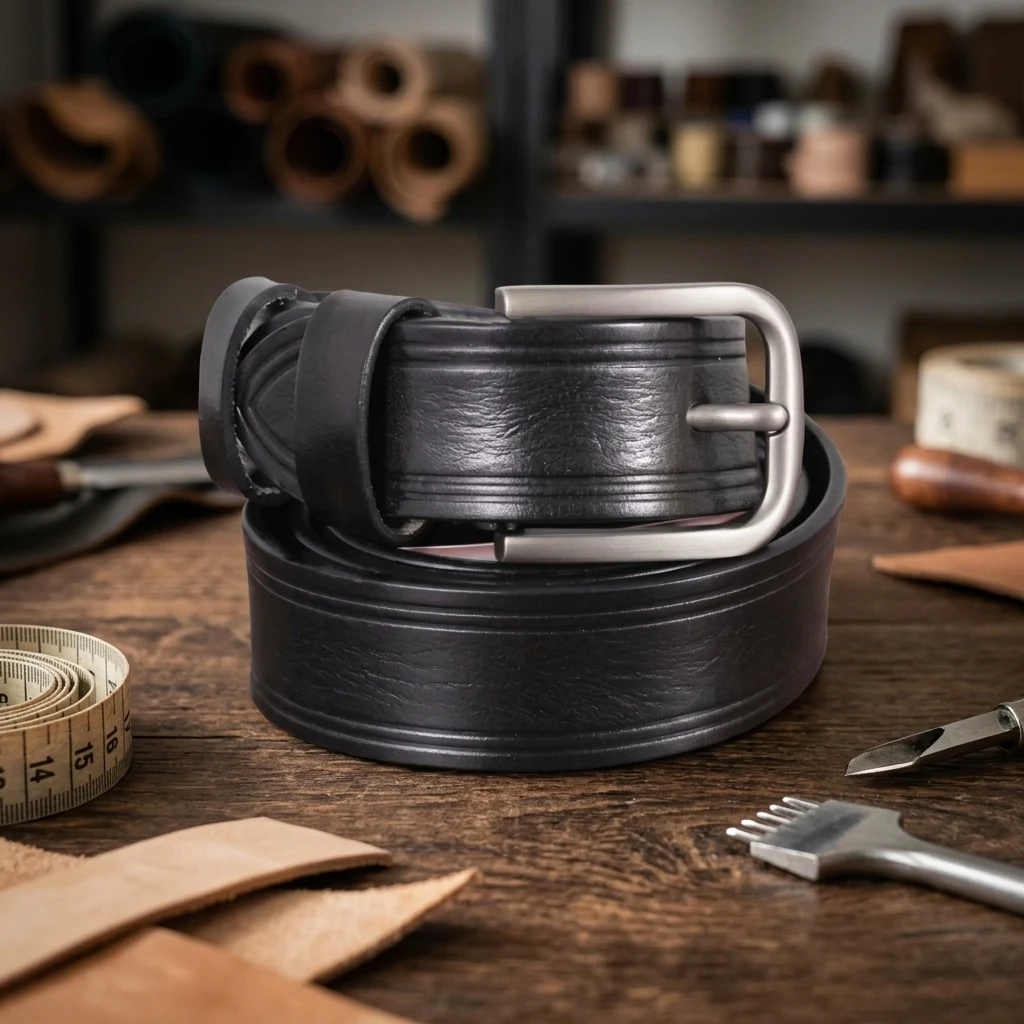Ремінь шкіряний ширина 3,8 см довжина 125 см чорний DE ESSE
