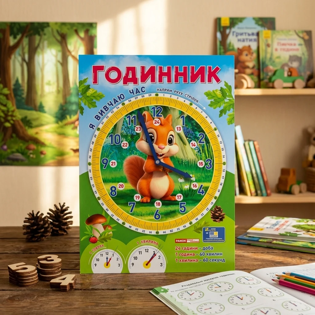 Роздавальні матеріали. Годинник. Я вивчаю час. Білочка 200x300 мм
