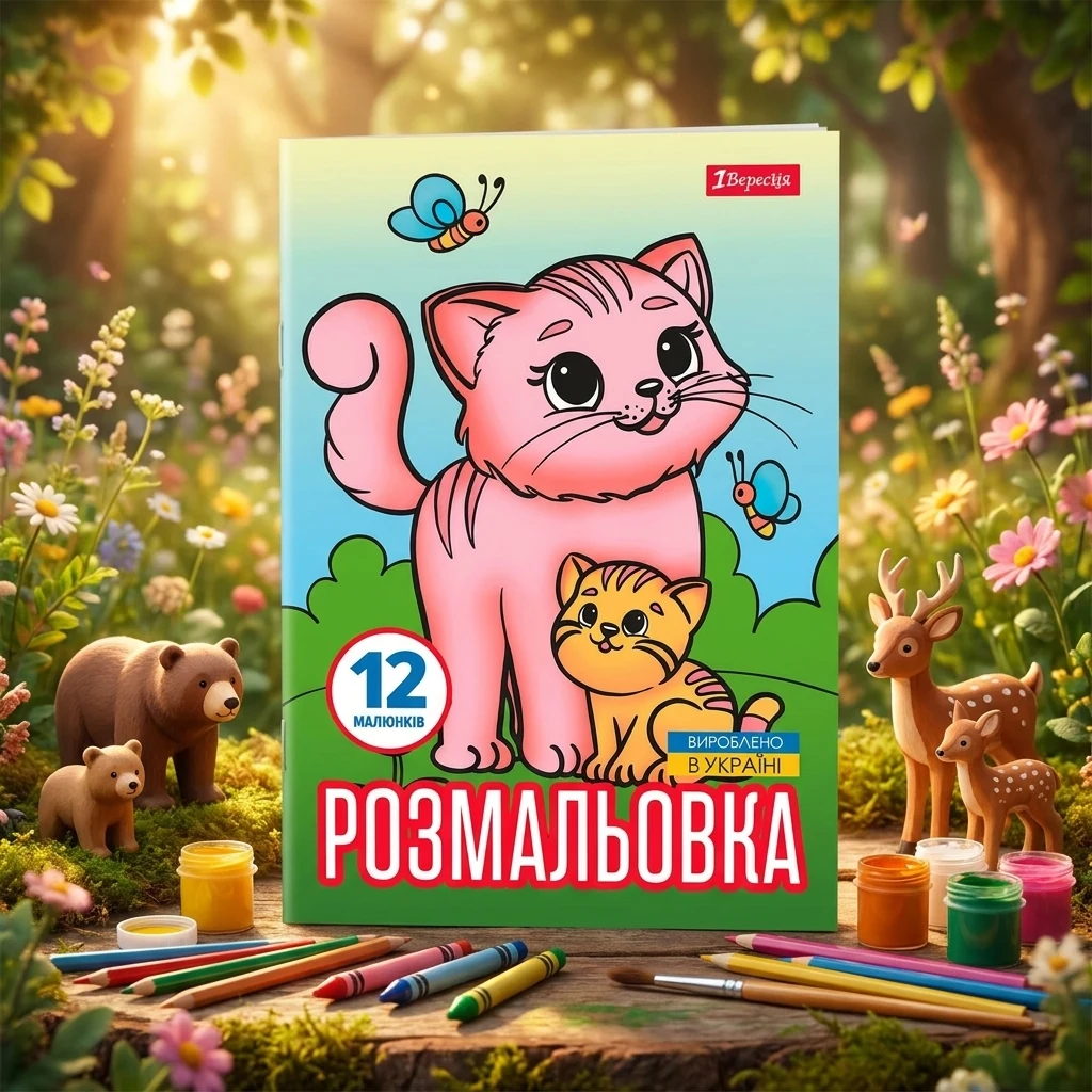 Розмальовка А4 12 сторінок "Тварини та їх дитинчата"
