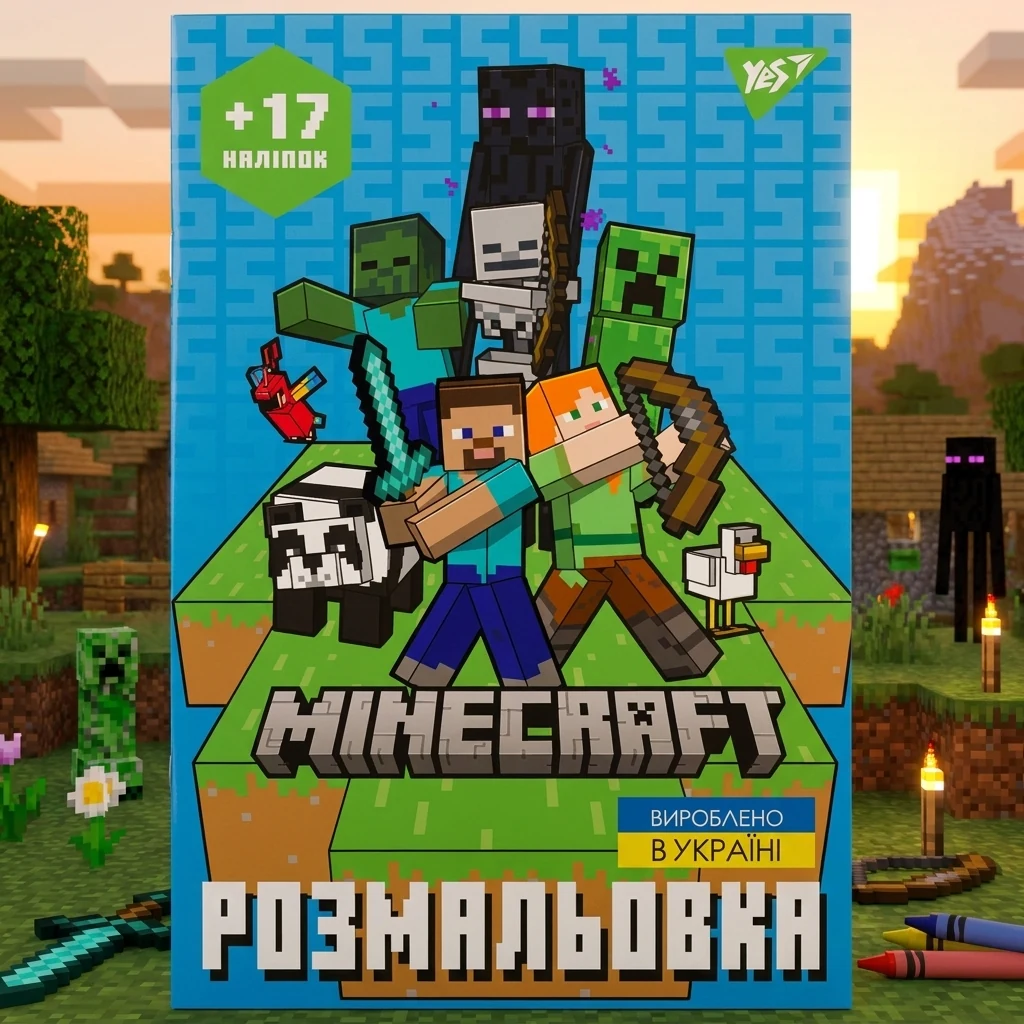Розмальовка А4 12 сторінок з наліпками "Minecraft" Yes