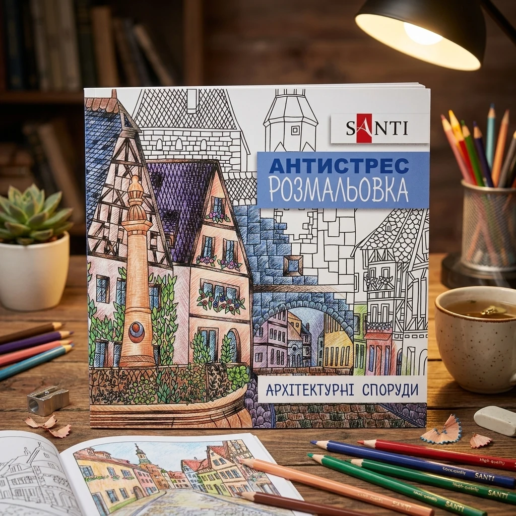 Розмальовка-антистрес 20*20см 10 аркушів Архітектурні споруди Santi