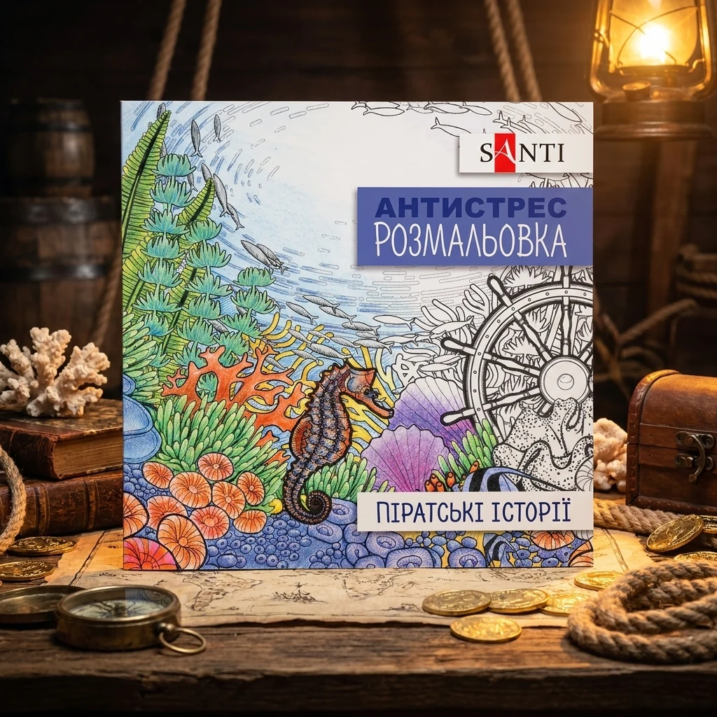 Розмальовка-антистрес 20*20см 10 аркушів Піратські історії Santi