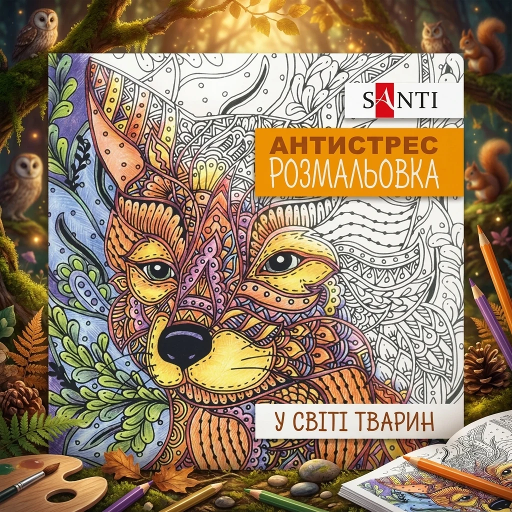 Розмальовка-антистрес 20*20см 10 аркушів У світі тварин Santi