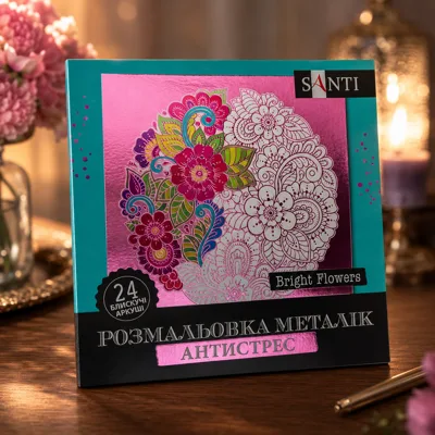 Розмальовка-антистрес Santi металік Bright Flowers 24 аркуші