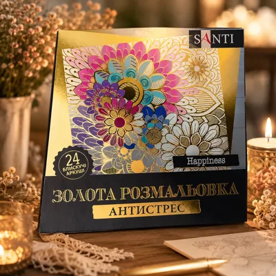 Розмальовка-антистрес Santi золота Happiness 24 аркуші 742950
