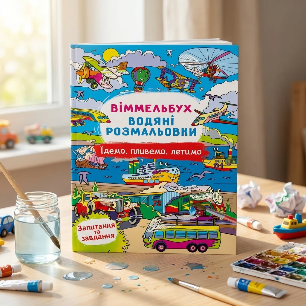 Розмальовка водна 24*33 см "Віммельбух. Їдемо, пливемо, летимо."