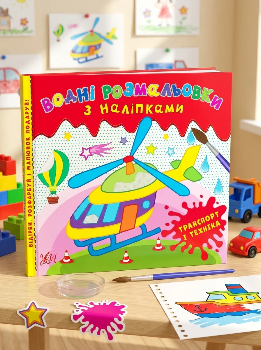 Розмальовки водні з наліпками.Транспорт і техніка