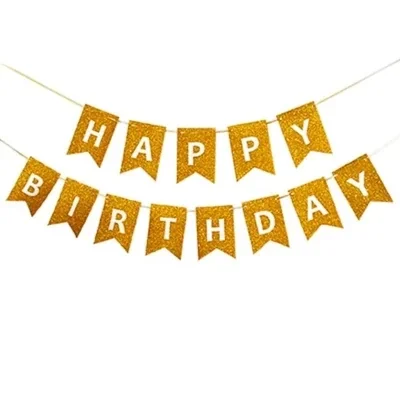 Розтяжка з прапорців Happy birthday 12х16см-5м золото а 13022-1 — фото 2