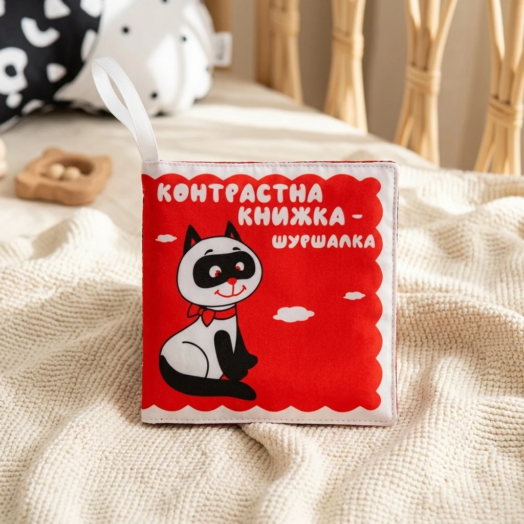 Розвивайко. М'яка контрастна книжка-шуршалка. Котик Тик. 0+