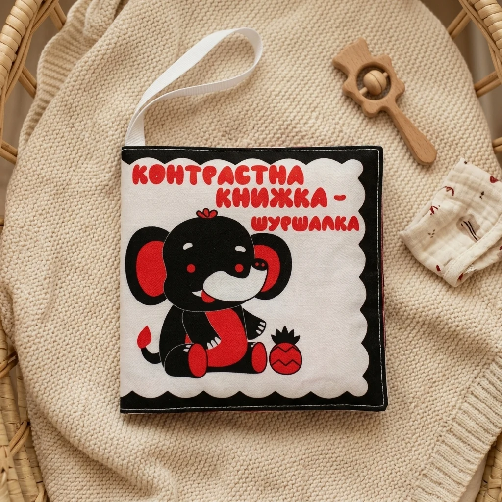 Розвивайко. М'яка контрастна книжка-шуршалка. Слоник Нік. 0+