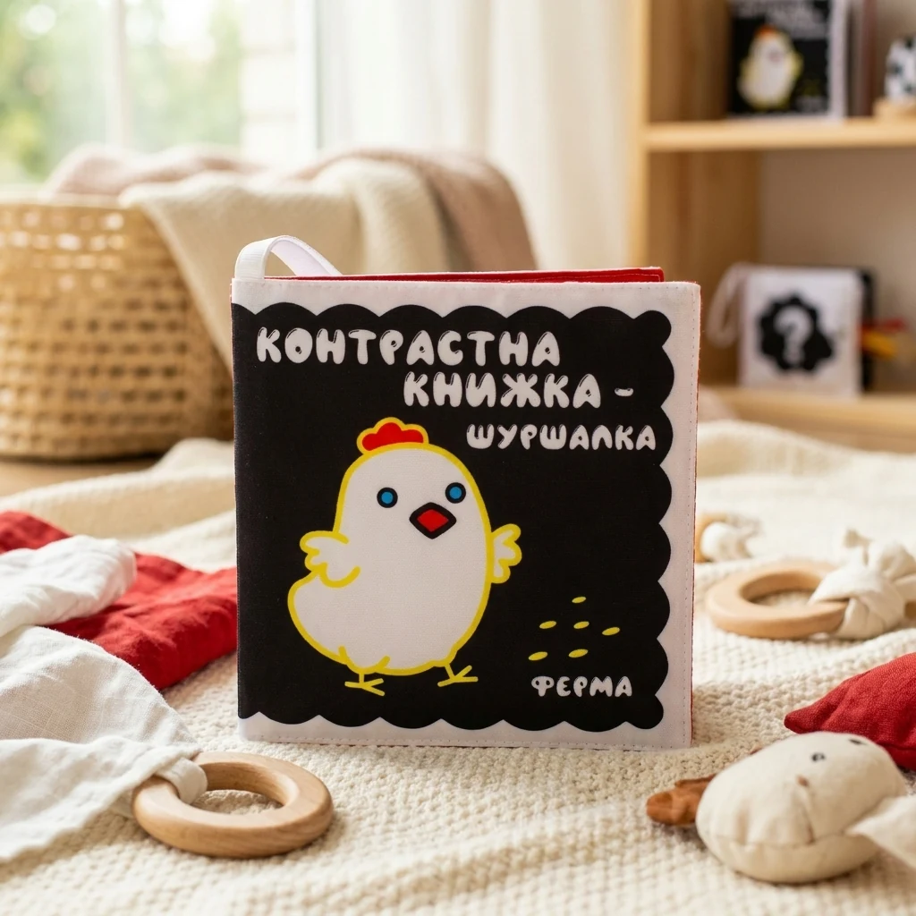Розвивайко. М'яка контрастна книжка-шуршалка. Весела ферма. 0+