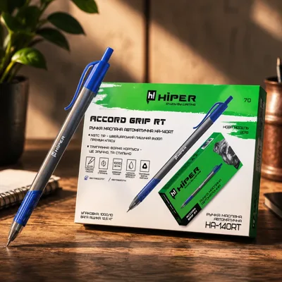 Ручка масляна автоматична Hiper ACCORD GRIP RT синя 1,0мм HA-140RT