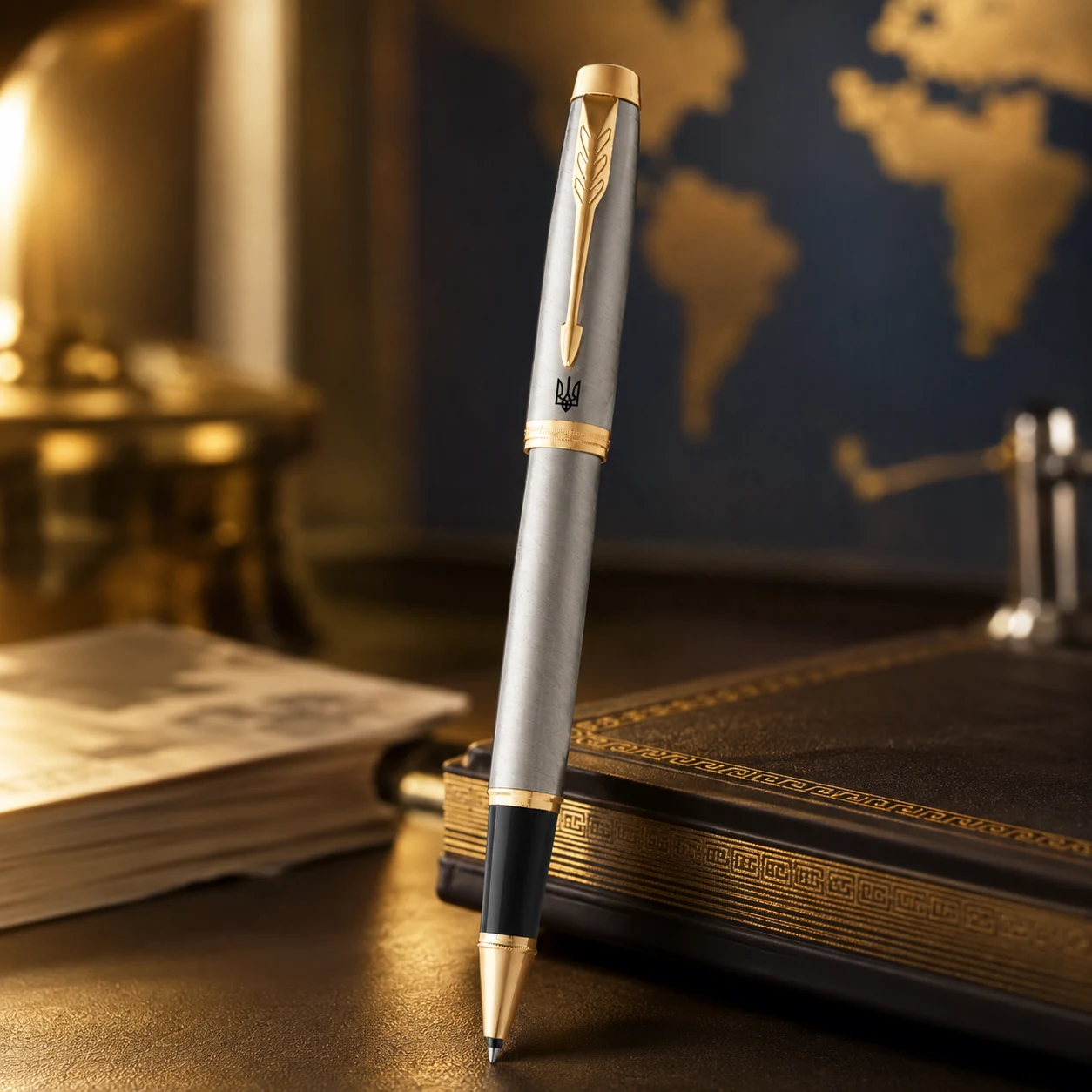 Parker IM UKRAINE Brushed Metal - ручка-ролер з тризубом — Ручки та олівці