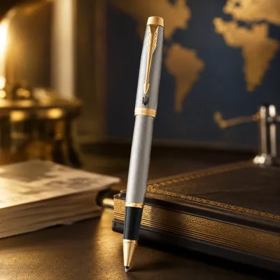 Ручка роллер Parker IM 17 UKRAINE Brushed Metal GT RB Тризуб на кліпі 22222_TR4