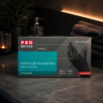 Рукавички нітрилові PRO чорні 100шт/уп M 17301602